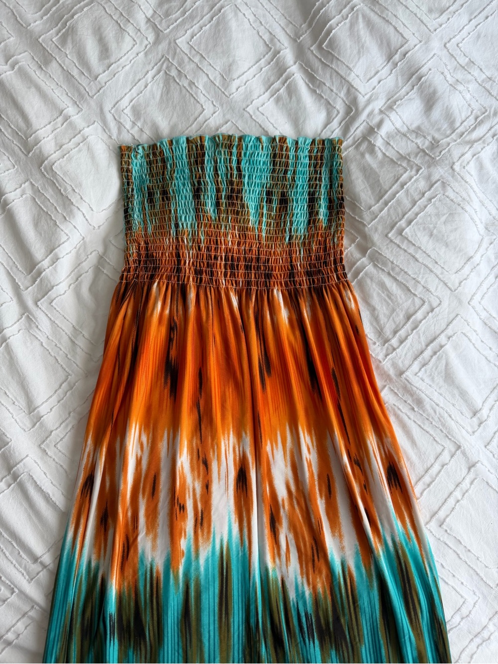 VINTAGE Steve Madden Orange & Teal Strapless Maxi Dress